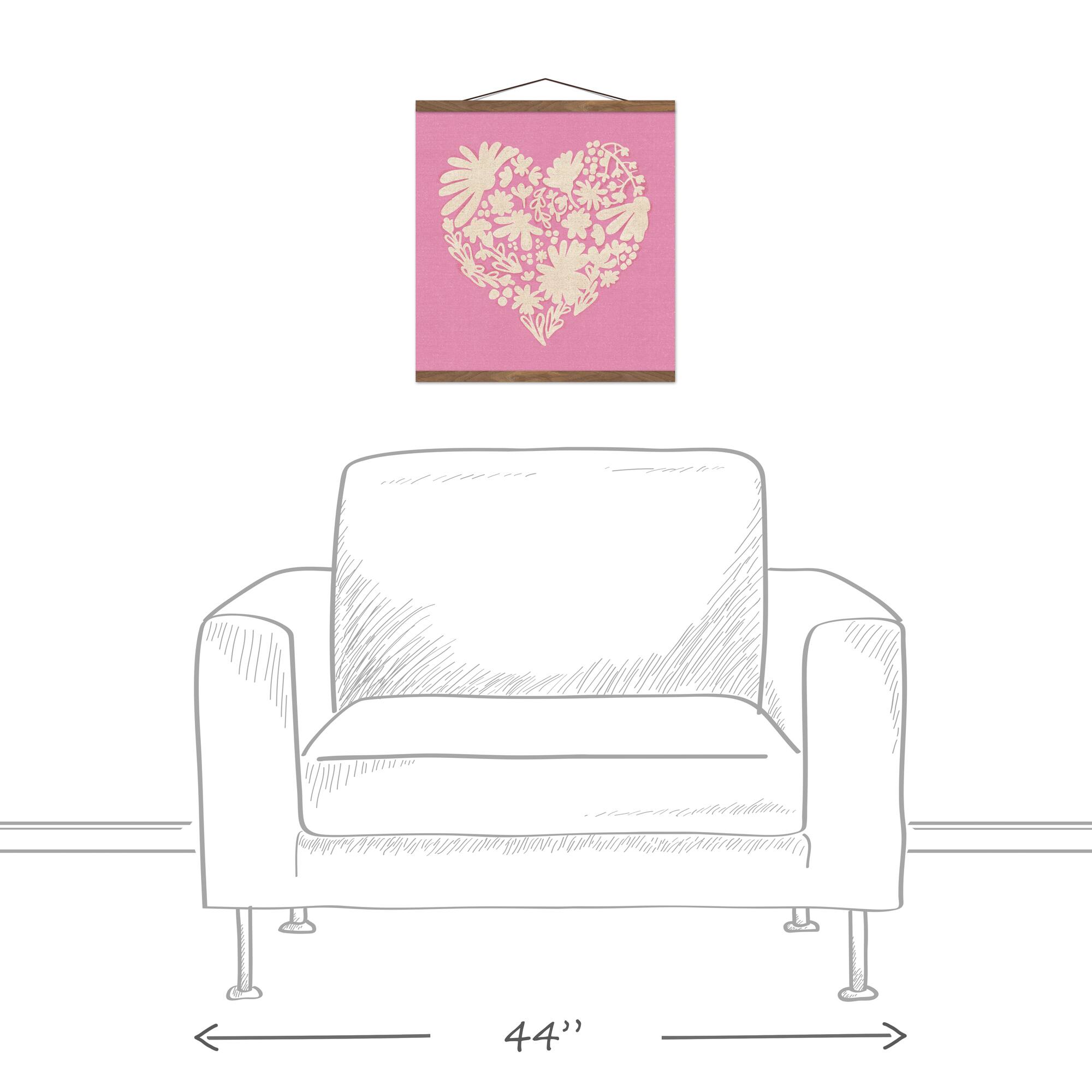 Floral Heart 16" x 16" Teak Hanging Canvas